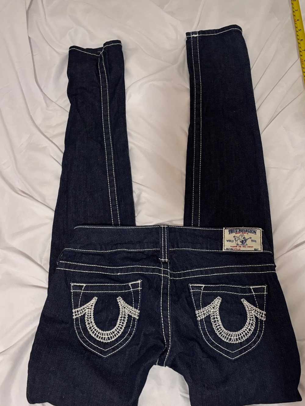 True Religion Women's Dark Indigo Skinny Jeans with White Stitching